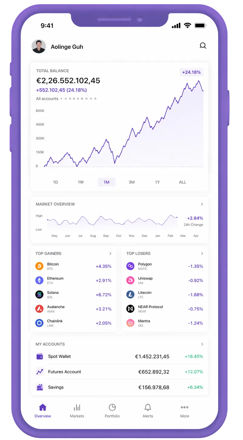 Vredova mobile app showing portfolio overview